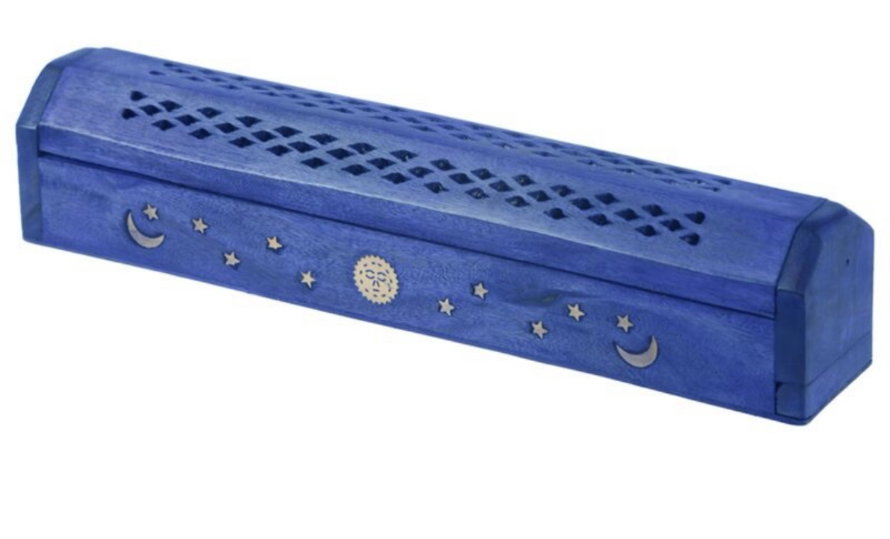 Caja Porta Incienso de Madera de Mango – Diseño Sol y Luna