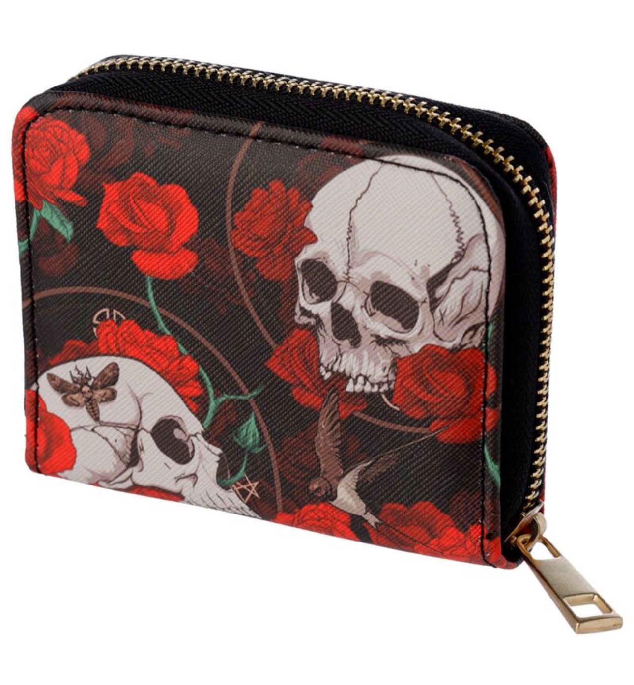 Cartera con Cremallera Calavera y Rosas Pequeña