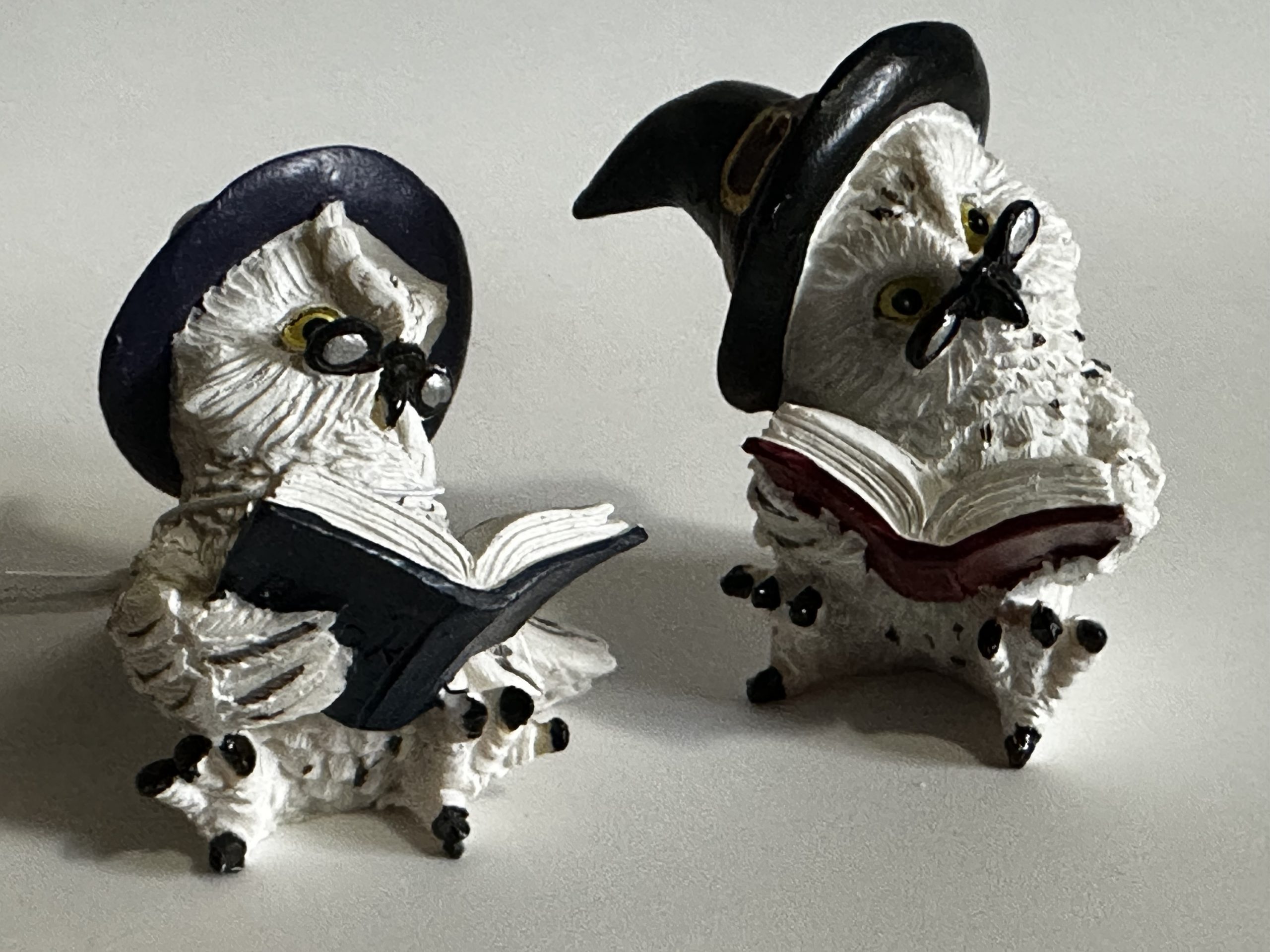 PACK 2 Figuras Sabio Búho Mágico Leyendo Libros de Hechizos